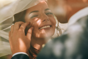 Sensual portrait of a young couple. Wedding photo outdoor