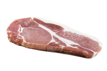Sliced bacon on white background