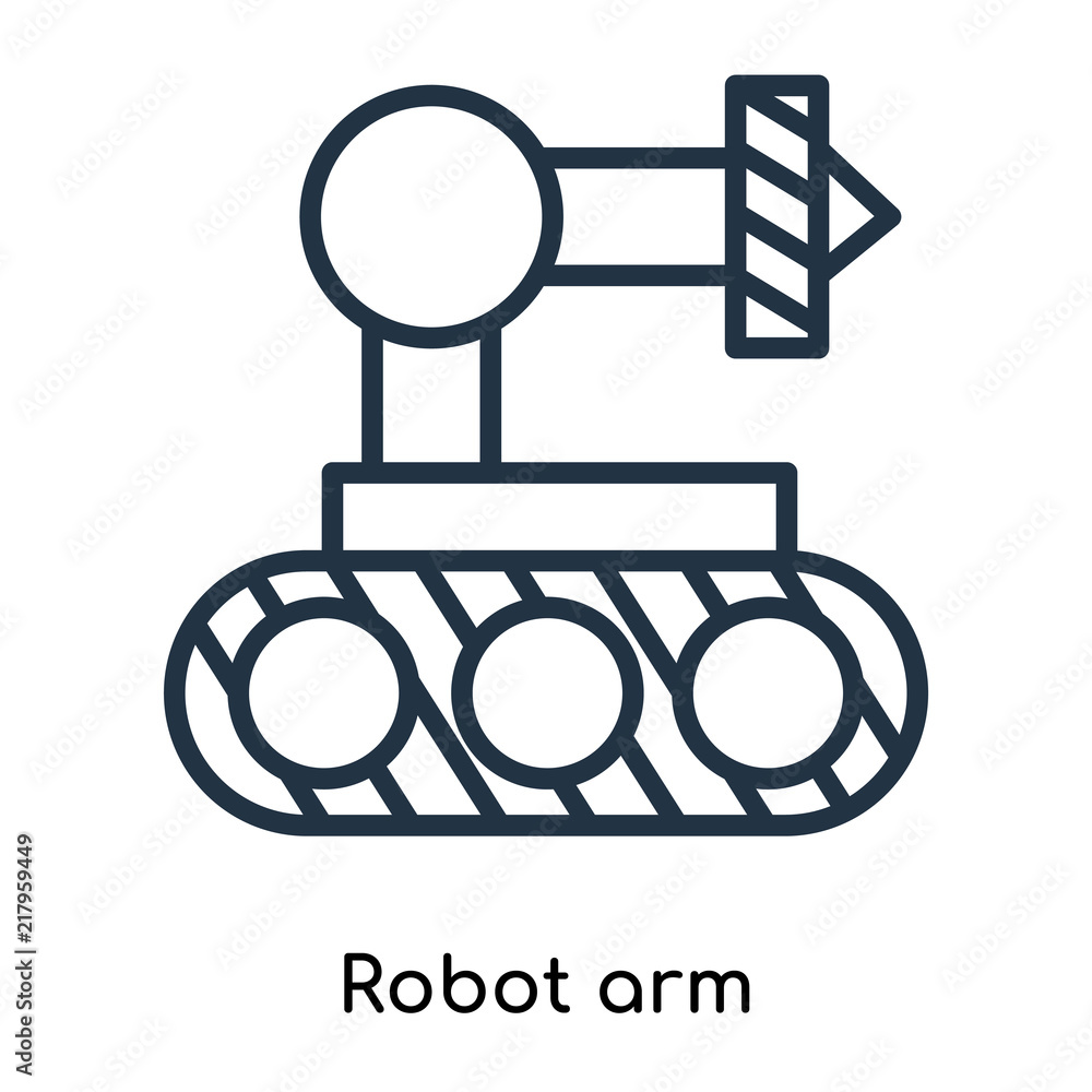 Poster robot arm icon vector isolated on white background, robot arm sign , thin symbols or lined elements 