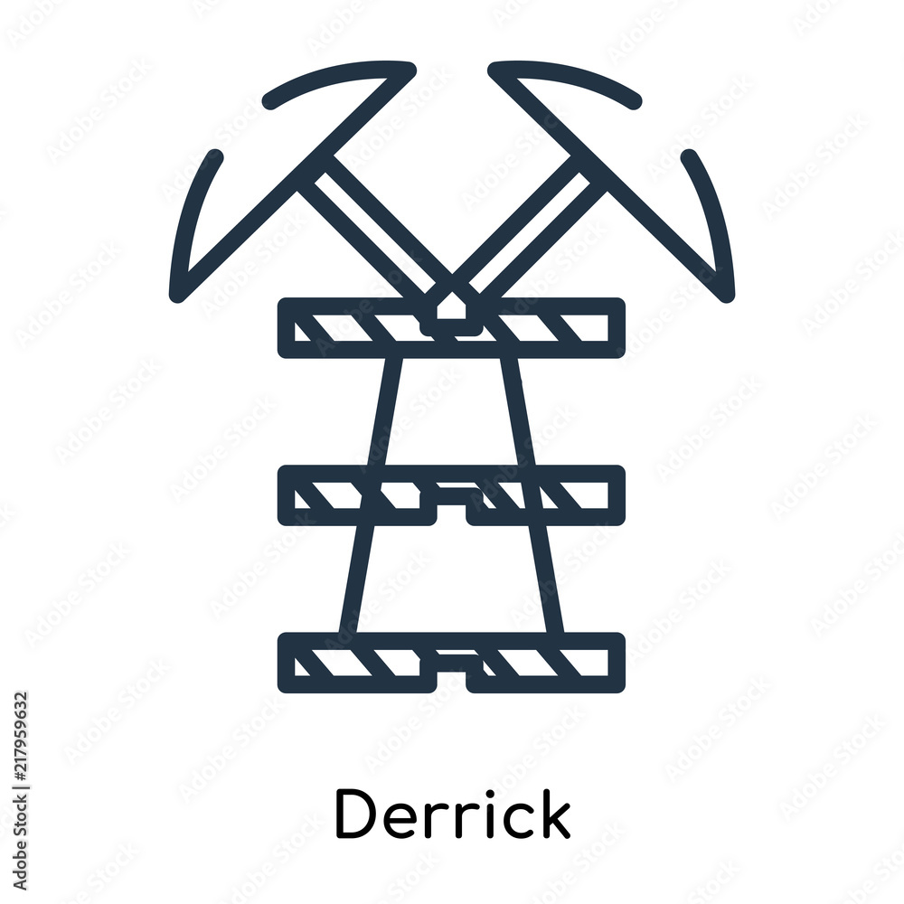 Poster derrick icon vector isolated on white background, derrick sign , thin symbols or lined elements in o