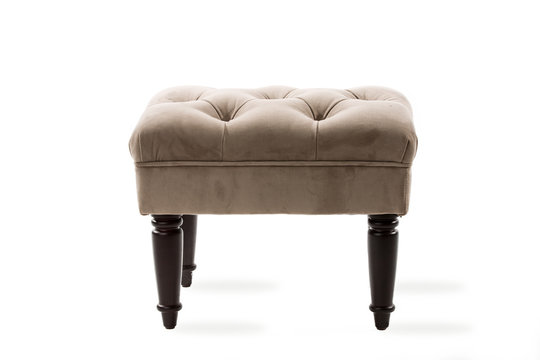 Tan Tufted Ottoman Upholstered Stool