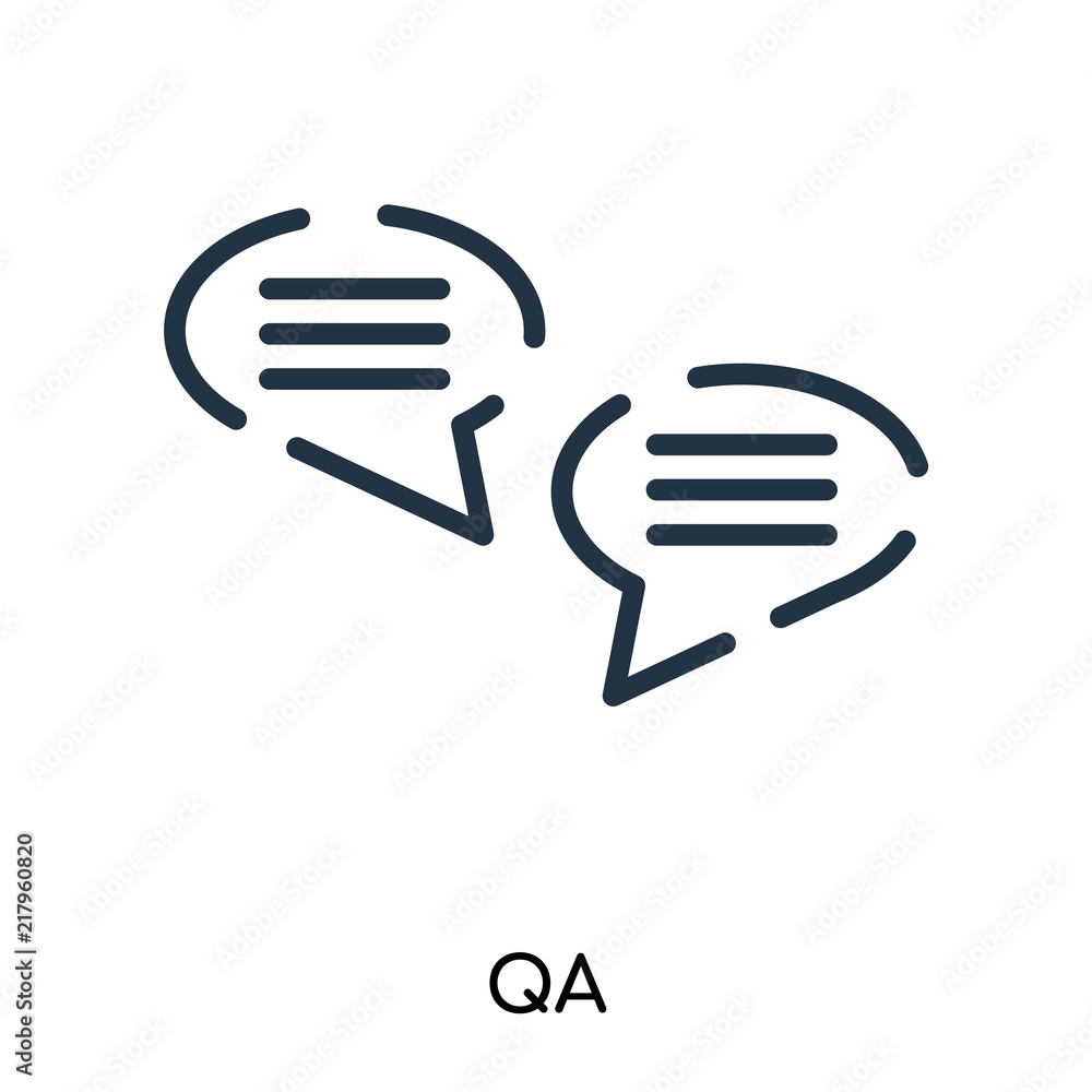 Poster qa icon vector isolated on white background, qa sign , thin symbols or lined elements in outline sty
