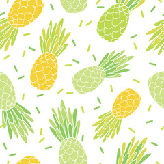 Green yellow pineapples repeat pattern design. Great for summer vacation modern fabric, wallpaper, backgrounds, invitations, packaging design projects. Surface pattern design.