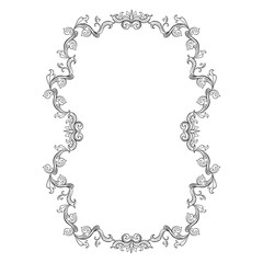 Floral border for picture. Italian vintage ornament for vertical photo. Isolated Retro divider with swirl for greeting card or wedding, decoration vignette. Royal flourish, headpiece template