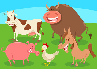 cartoon farm animal characters group
