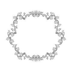 Floral border for picture. Italian vintage ornament for photo. Isolated Retro divider with swirl for greeting card or wedding, decoration vignette. Royal flourish, headpiece template