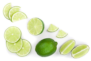 Fototapeta na wymiar sliced lime isolated on white background with copy space for your text.. Top view. Flat lay pattern