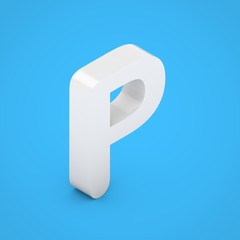 White glossy isometric letter P uppercase isolated on blue background.