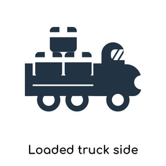 Obraz premium Loaded truck side view icon vector isolated on white background, Loaded truck side view sign , symbols or elements in filled style