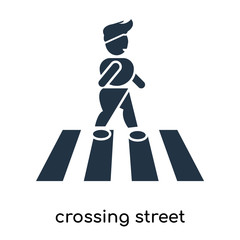 crossing street icon vector isolated on white background, crossing street sign , symbols or elements in filled style