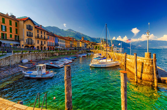 Hafen und Promenade von Cannobio am Lago Maggiore, Piemont, Italien 