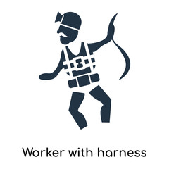 Worker with harness icon vector isolated on white background, Worker with harness sign , symbols or elements in filled style
