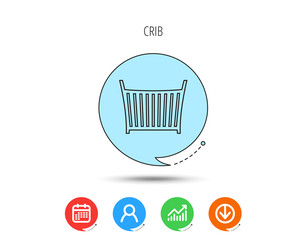 Baby crib bed icon. Cradle or cot sign.