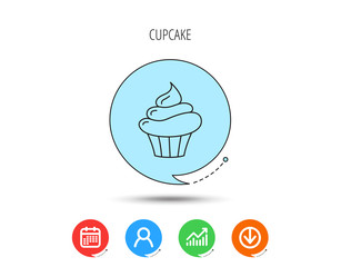 Cupcake icon. Dessert cake sign.