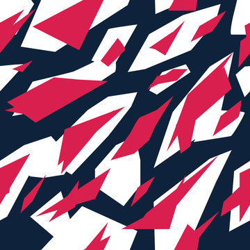 Seamless Futuristic Fashion Red Blue And White Sharp Edges Camo Pattern Vector