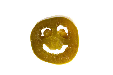 A piece of jalapeno pepper. Marinated green pepper on a white background.