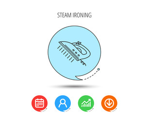 Steam ironing icon. Iron housework tool sign.