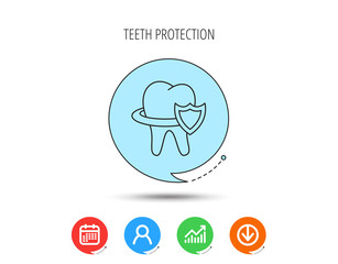 Tooth protection icon. Dental shield sign.