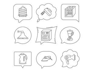 Dishwasher, kettle and mixer icons.