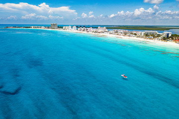 Cancun beach aerial view in Mexico