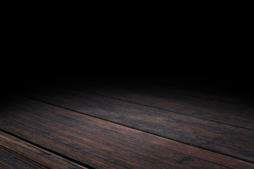 Dark Plank old wood floor texture perspective background for display or montage of product,Mock up...