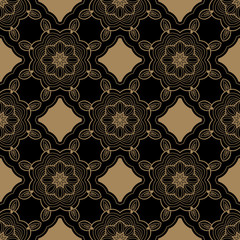 Abstract seamless pattern on black background. Hand drawn vector illustration