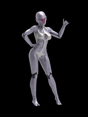 Robotic Cyber Woman Hang Loose 3D Rendering