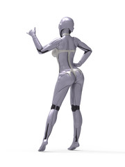 Robotic Cyber Woman Hang Loose 3D Rendering