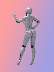 Robotic Cyber Woman Hang Loose 3D Rendering