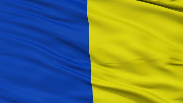 Triesenberg closeup flag, city of Liechtenstein, realistic animation seamless loop - 10 seconds long