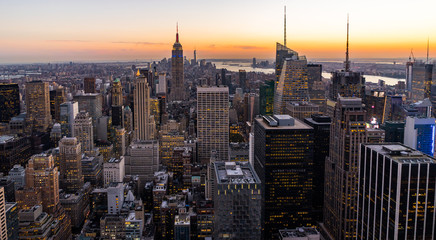 New York Skyline Manhatten Cityscape Empire State Building from Top of the Rock Sunset