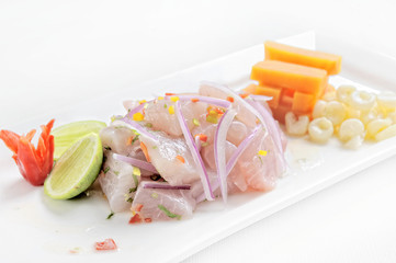 Ceviche, dish symbol of Peruvian gastronomy. Peru.