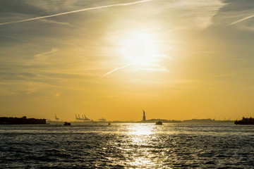 New York Sunset Statue of Liberty Hudson River