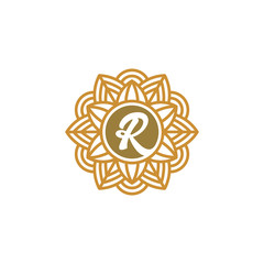 Vector abstract icon, Letter R luxury logo template, organic natural motif vector illustration