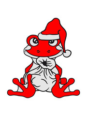 weihnachten weihnachtsmann geschenke sack winter nikolaus santa claus mütze frosch sitzend süß niedlich klein comic cartoon clipart