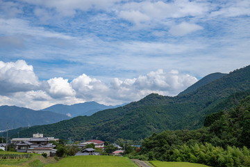 Fototapeta na wymiar Landscape of countryside,green rice fields,Toon city,Ehime,Shikoku,Japan