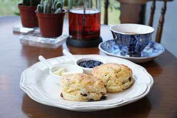Freshly baked scones in tea time            