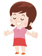 両手を広げ深呼吸する半袖の女性