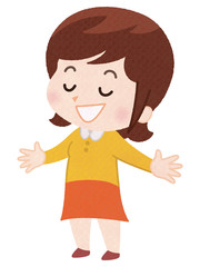 両手を広げ深呼吸する長袖の女性