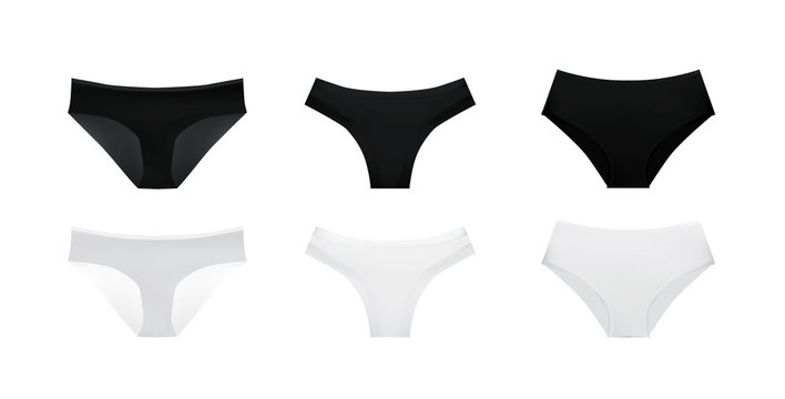 Women underwear, black and white realistic undies set, vector eps10 illustration