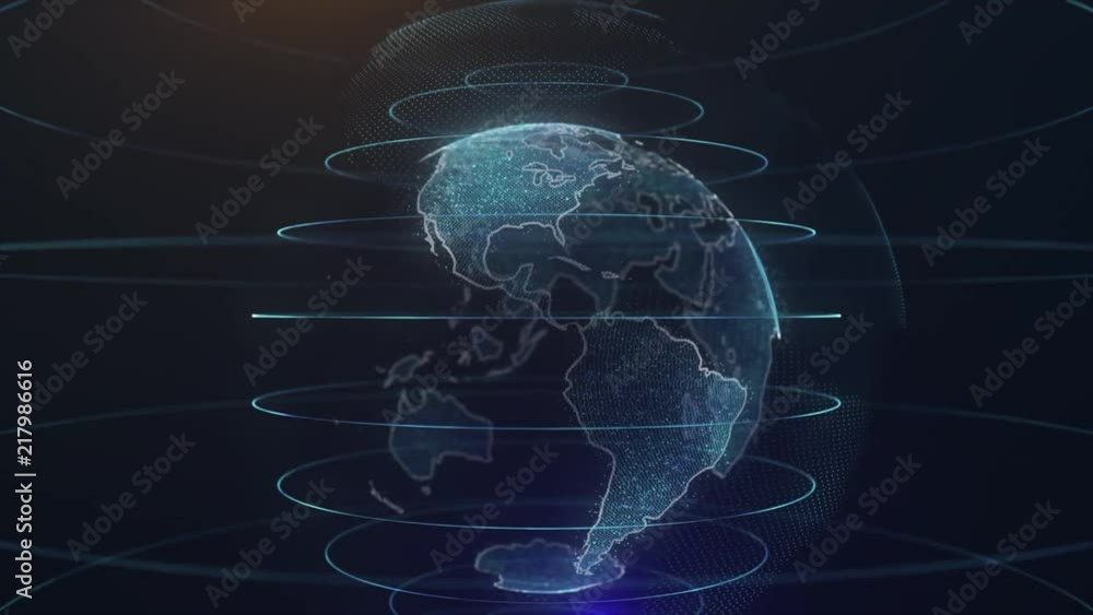 Poster planet earth rotating animation future technology business concept. digital shiny globe of earth. ro