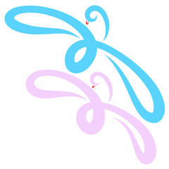 Two romantically flying birds in love, a beautiful couple