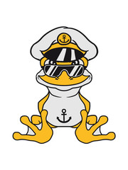 kapitän matrose schiff fahren hut mütze sonnenbrille boot meer schwimmen frosch sitzend süß niedlich klein comic cartoon clipart