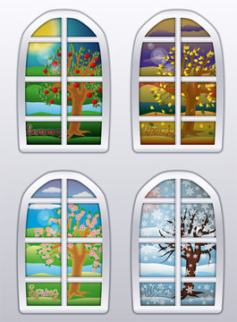 Four seasons windows banner, vector illustration