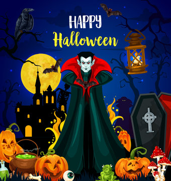 Happy Halloween greeting card with vampire monster
