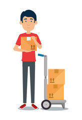 delivery worker with cart boxes