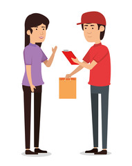 Obraz premium delivery worker with receiver