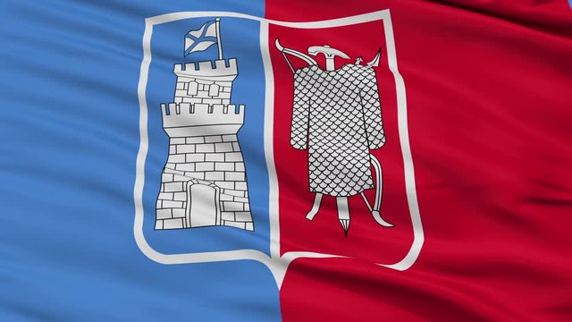 Rostov na Donu closeup flag, city of Russia, realistic animation seamless loop - 10 seconds long