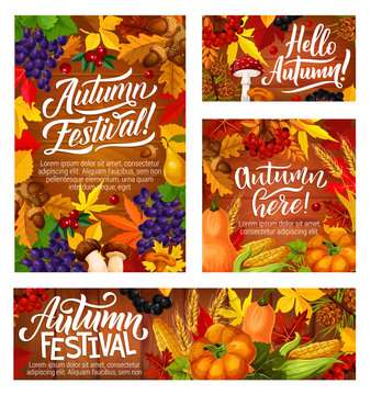 Autumn harvest festival posters with vegetables
