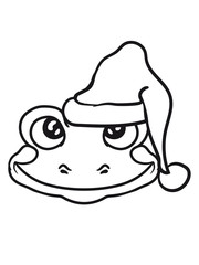 gesicht kopf weihnachten weihnachtsmann geschenke sack winter nikolaus santa claus mütze frosch sitzend süß niedlich klein comic cartoon clipart